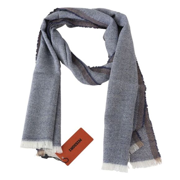 Missoni Gray Striped Wool Unisex Neck Wrap Fringes Men\'s Scarf